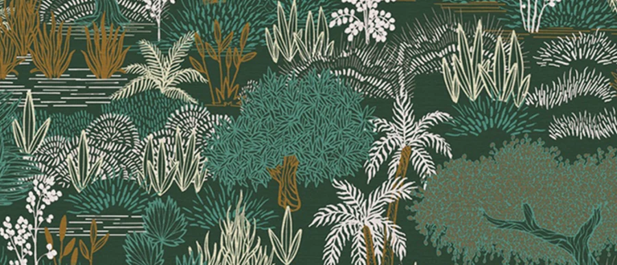 NQH796101 — Emerald Tropical Botanical Mural