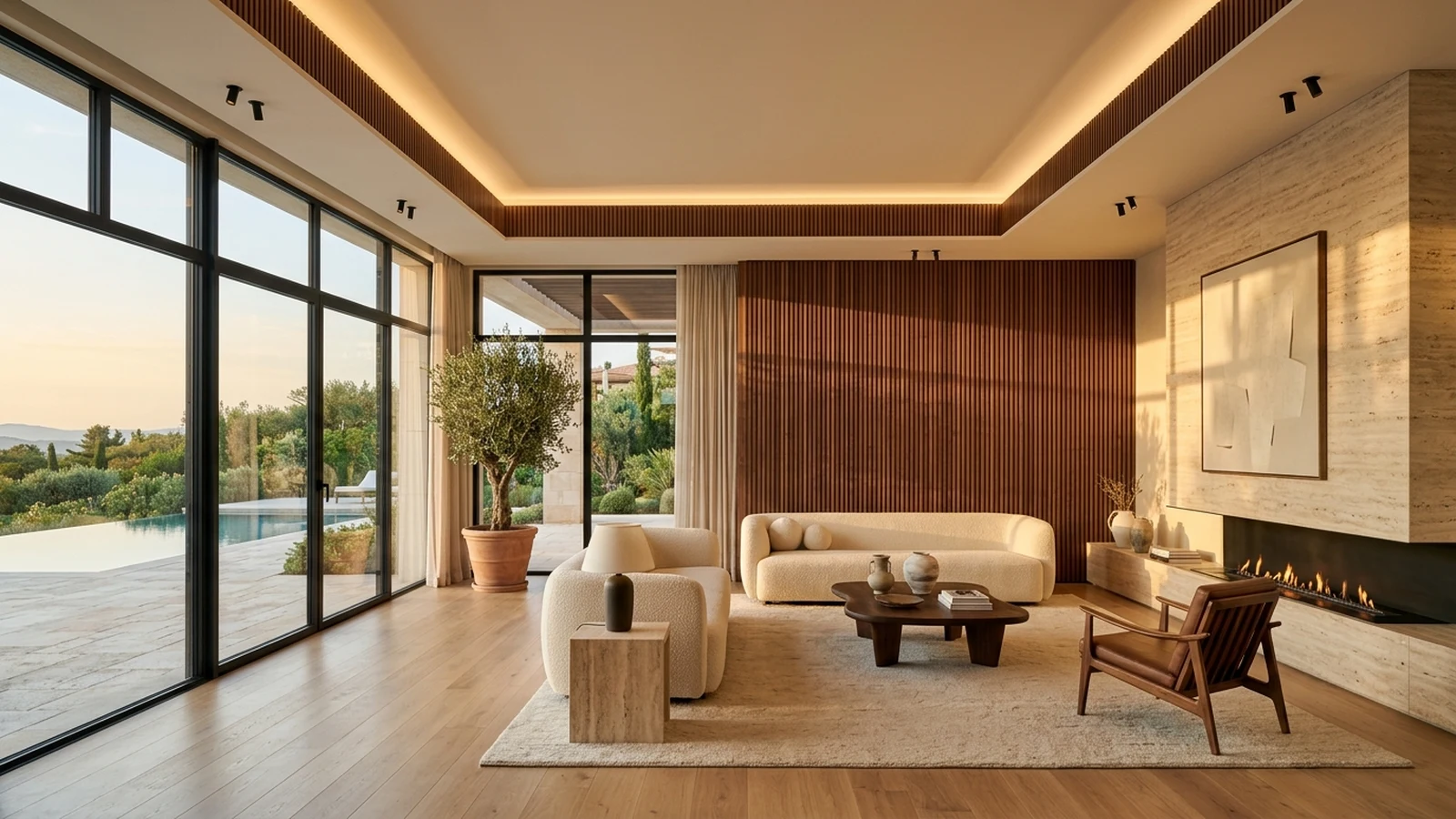 Interno luxury drawing room interior placeholder for previewing wallpapers and roller blinds